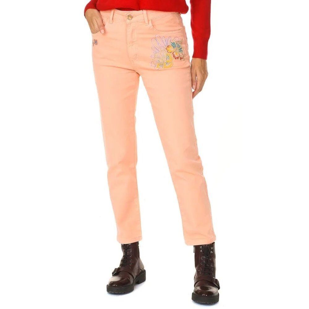 NWT Desigual Coral Jeans Pants  Embroidered High Rise Size 34